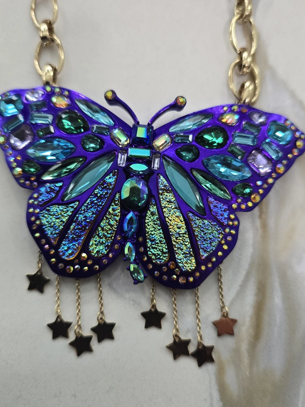 Betsey Johnson Gold-Tone Necklace with Purple & Teal Butterfly Pendant - Picture 3 of 8